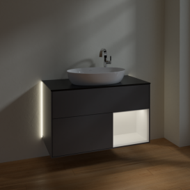 Тумба под раковину Villeroy & Boch Finion 100х50,1 см с подсветкой МДФ антрацит матовый лак/стекло черное матовое G902MTGK