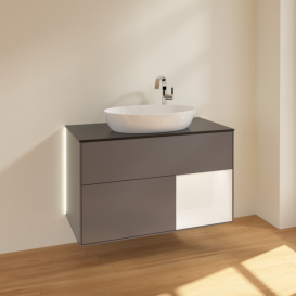 Тумба под раковину Villeroy & Boch Finion 100х50,1 см с подсветкой МДФ антрацит матовый лак/стекло черное матовое G902MTGK