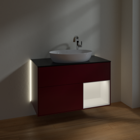 Тумба под раковину Villeroy & Boch Finion 100х50,1 см с подсветкой МДФ пион матовый лак/стекло черное матовое G902MTHB