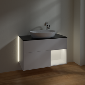 Тумба под раковину Villeroy & Boch Finion 100х50,1 см с подсветкой МДФ белый матовый лак/стекло черное матовое G902MTMT