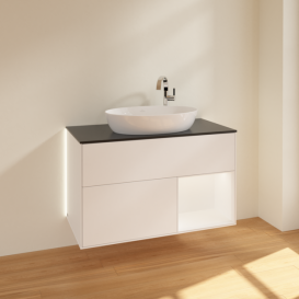 Тумба под раковину Villeroy & Boch Finion 100х50,1 см с подсветкой МДФ белый матовый лак/стекло черное матовое G902MTMT