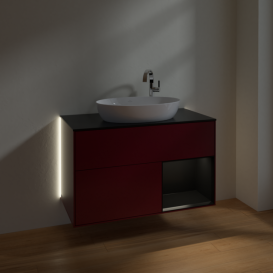 Тумба под раковину Villeroy & Boch Finion 100х50,1 см с подсветкой МДФ пион матовый лак/стекло черное матовое G902PDHB