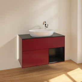 Тумба под раковину Villeroy & Boch Finion 100х50,1 см с подсветкой МДФ пион матовый лак/стекло черное матовое G902PDHB