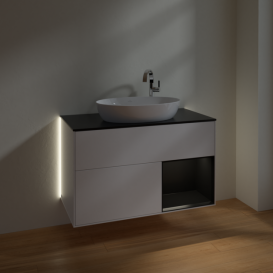 Тумба под раковину Villeroy & Boch Finion 100х50,1 см с подсветкой МДФ белый матовый лак/стекло черное матовое G902PDMT
