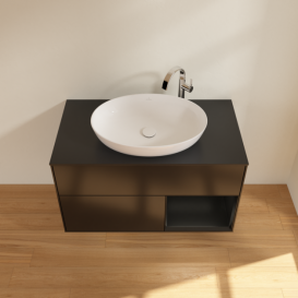 Тумба под раковину Villeroy & Boch Finion 100х50,1 см с подсветкой МДФ черный матовый лак/стекло черное матовое G902PDPD
