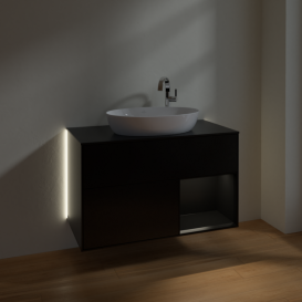 Тумба под раковину Villeroy & Boch Finion 100х50,1 см с подсветкой МДФ черный матовый лак/стекло черное матовое G902PDPD