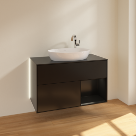 Тумба под раковину Villeroy & Boch Finion 100х50,1 см с подсветкой МДФ черный матовый лак/стекло черное матовое G902PDPD