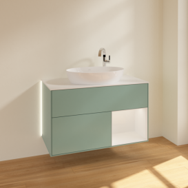 Тумба под раковину Villeroy & Boch Finion 100х50,1 см с подсветкой МДФ оливковый матовый лак/стекло белое матовое G901GFGM