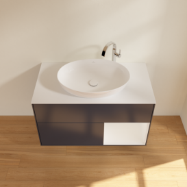 Тумба под раковину Villeroy & Boch Finion 100х50,1 см с подсветкой МДФ темно-синий матовый лак/стекло белое матовое G901GFHG