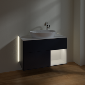 Тумба под раковину Villeroy & Boch Finion 100х50,1 см с подсветкой МДФ темно-синий матовый лак/стекло белое матовое G901GFHG