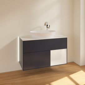 Тумба под раковину Villeroy & Boch Finion 100х50,1 см с подсветкой МДФ темно-синий матовый лак/стекло белое матовое G901GFHG