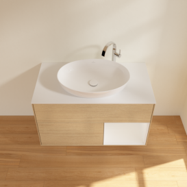 Тумба под раковину Villeroy & Boch Finion 100х50,1 см с подсветкой МДФ шпон дуба/стекло белое матовое G901GFPC