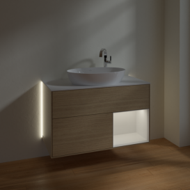 Тумба под раковину Villeroy & Boch Finion 100х50,1 см с подсветкой МДФ шпон дуба/стекло белое матовое G901GFPC