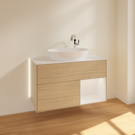Тумба под раковину Villeroy & Boch Finion 100х50,1 см с подсветкой МДФ шпон дуба/стекло белое матовое G901GFPC
