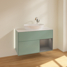 Тумба под раковину Villeroy & Boch Finion 100х50,1 см с подсветкой МДФ оливковый матовый лак/стекло белое матовое G901GKGM