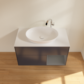 Тумба під раковину Villeroy & Boch Finion 100х50,1 см із підсвічуванням МДФ темно-синій матовий лак/скло біле матове G901GKHG