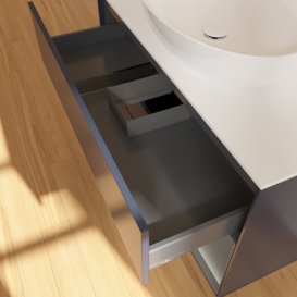 Тумба під раковину Villeroy & Boch Finion 100х50,1 см із підсвічуванням МДФ темно-синій матовий лак/скло біле матове G901GKHG