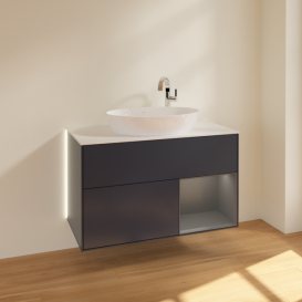 Тумба под раковину Villeroy & Boch Finion 100х50,1 см с подсветкой МДФ темно-синий матовый лак/стекло белое матовое G901GKHG