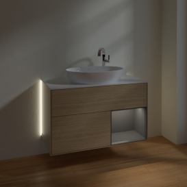 Тумба под раковину Villeroy & Boch Finion 100х50,1 см с подсветкой МДФ шпон дуба/стекло белое матовое G901GKPC