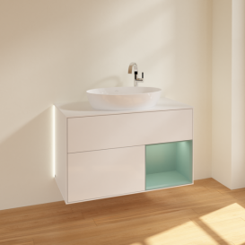 Тумба под раковину Villeroy & Boch Finion 100х50,1 см с подсветкой МДФ глянцевый белый лак/стекло белое матовое G901GMGF