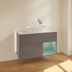 Тумба под раковину Villeroy & Boch Finion 100х50,1 см с подсветкой МДФ антрацит матовый лак/стекло белое матовое G901GMGK