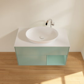 Тумба під раковину Villeroy & Boch Finion 100х50,1 см із підсвічуванням МДФ оливковий матовий лак/скло біле матове G901GMGM