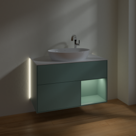 Тумба під раковину Villeroy & Boch Finion 100х50,1 см із підсвічуванням МДФ оливковий матовий лак/скло біле матове G901GMGM