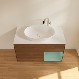 Тумба под раковину Villeroy & Boch Finion 100х50,1 см с подсветкой МДФ шпон грецкого ореха/стекло белое матовое G901GMGN