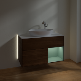 Тумба под раковину Villeroy & Boch Finion 100х50,1 см с подсветкой МДФ шпон грецкого ореха/стекло белое матовое G901GMGN