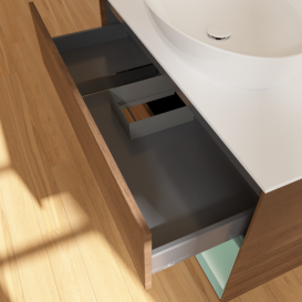 Тумба под раковину Villeroy & Boch Finion 100х50,1 см с подсветкой МДФ шпон грецкого ореха/стекло белое матовое G901GMGN