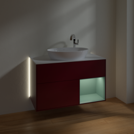 Тумба под раковину Villeroy & Boch Finion 100х50,1 см с подсветкой МДФ пион матовый лак/стекло белое матовое G901GMHB