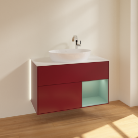 Тумба под раковину Villeroy & Boch Finion 100х50,1 см с подсветкой МДФ пион матовый лак/стекло белое матовое G901GMHB