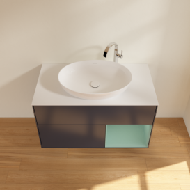 Тумба под раковину Villeroy & Boch Finion 100х50,1 см с подсветкой МДФ темно-синий матовый лак/стекло белое матовое G901GMHG