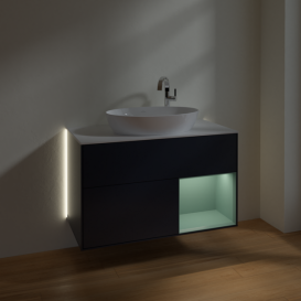 Тумба под раковину Villeroy & Boch Finion 100х50,1 см с подсветкой МДФ темно-синий матовый лак/стекло белое матовое G901GMHG