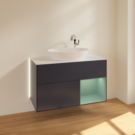 Тумба под раковину Villeroy & Boch Finion 100х50,1 см с подсветкой МДФ темно-синий матовый лак/стекло белое матовое G901GMHG