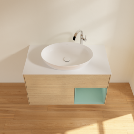 Тумба под раковину Villeroy & Boch Finion 100х50,1 см с подсветкой МДФ шпон дуба/стекло белое матовое G901GMPC