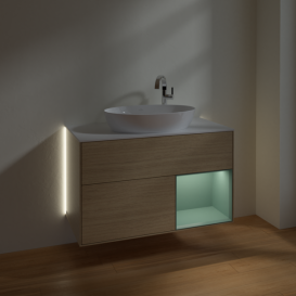 Тумба под раковину Villeroy & Boch Finion 100х50,1 см с подсветкой МДФ шпон дуба/стекло белое матовое G901GMPC