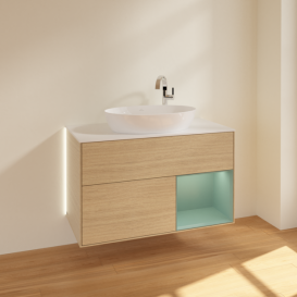 Тумба под раковину Villeroy & Boch Finion 100х50,1 см с подсветкой МДФ шпон дуба/стекло белое матовое G901GMPC