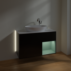 Тумба под раковину Villeroy & Boch Finion 100х50,1 см с подсветкой МДФ черный матовый лак/стекло белое матовое G901GMPD
