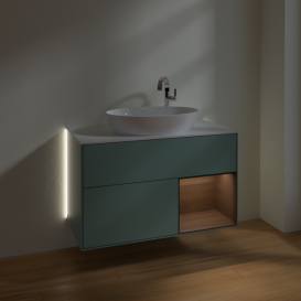 Тумба под раковину Villeroy & Boch Finion 100х50,1 см с подсветкой МДФ оливковый матовый лак/стекло белое матовое G901GNGM