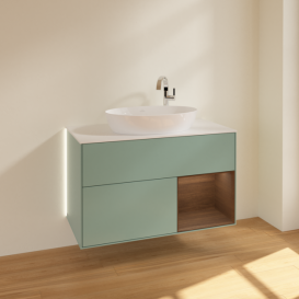 Тумба под раковину Villeroy & Boch Finion 100х50,1 см с подсветкой МДФ оливковый матовый лак/стекло белое матовое G901GNGM