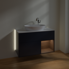Тумба под раковину Villeroy & Boch Finion 100х50,1 см с подсветкой МДФ темно-синий матовый лак/стекло белое матовое G901GNHG
