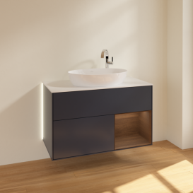 Тумба под раковину Villeroy & Boch Finion 100х50,1 см с подсветкой МДФ темно-синий матовый лак/стекло белое матовое G901GNHG