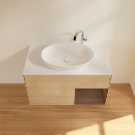 Тумба под раковину Villeroy & Boch Finion 100х50,1 см с подсветкой МДФ шпон дуба/стекло белое матовое G901GNPC