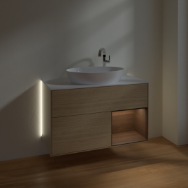 Тумба под раковину Villeroy & Boch Finion 100х50,1 см с подсветкой МДФ шпон дуба/стекло белое матовое G901GNPC