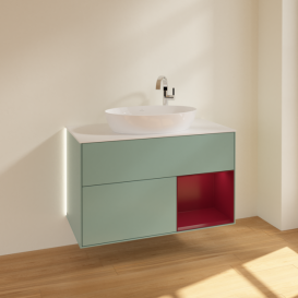 Тумба под раковину Villeroy & Boch Finion 100х50,1 см с подсветкой МДФ оливковый матовый лак/стекло белое матовое G901HBGM