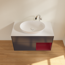 Тумба под раковину Villeroy & Boch Finion 100х50,1 см с подсветкой МДФ темно-синий матовый лак/стекло белое матовое G901HBHG