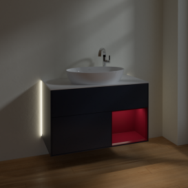 Тумба под раковину Villeroy & Boch Finion 100х50,1 см с подсветкой МДФ темно-синий матовый лак/стекло белое матовое G901HBHG