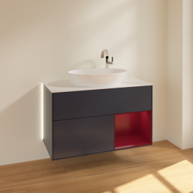 Тумба под раковину Villeroy & Boch Finion 100х50,1 см с подсветкой МДФ темно-синий матовый лак/стекло белое матовое G901HBHG