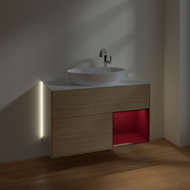 Тумба под раковину Villeroy & Boch Finion 100х50,1 см с подсветкой МДФ шпон дуба/стекло белое матовое G901HBPC